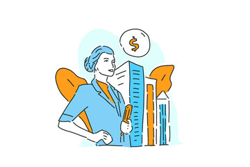 success business woman on career illustration hand draw