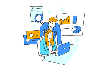 task for businessman and business woman illustration hand draw