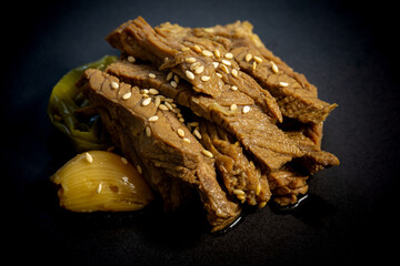 Jangjorim, beef braised in soy sauce with quail eggs