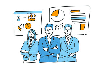 three businessman illustration hand draw