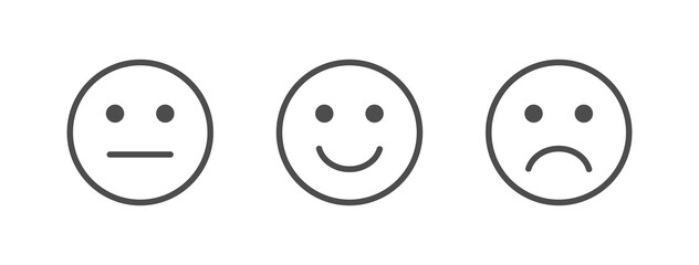 Feedback line art icons set. Review emoji reaction. Survey concept. Satisfaction scale. Business service. Consumer opinion. Customer design elements. Communication banner. Vector illustration