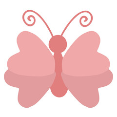 Beautiful insect butterfly. Hand drawn vector illustration. Isolated element on a white background. Simple flat style. Pink colour
