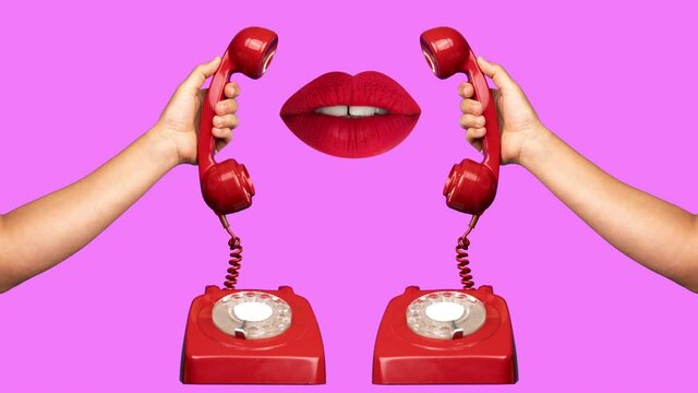 Lips talking on retro red telephone