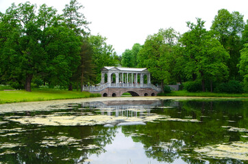 Fototapeta na wymiar Saint Petersburg, Russia - June 2021: Marble bridge in Catherine park, Tsarskoe Selo (Pushkin)
