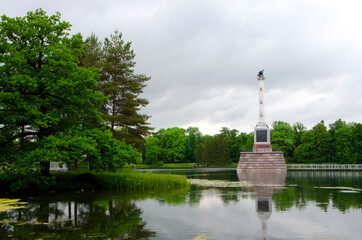 Chesme Column in Catherine park in summer, Tsarskoe Selo (Pushkin), Saint Petersburg, Russia