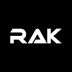 RAK letter logo design with black background in illustrator, vector logo modern alphabet font overlap style. calligraphy designs for logo, Poster, Invitation, etc.