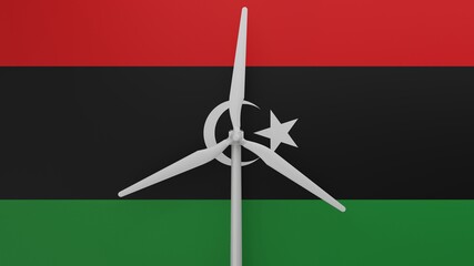 Fototapeta premium Large wind turbine in center with a background of the country flag of Libya