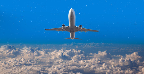 Passenger plane flying in the night