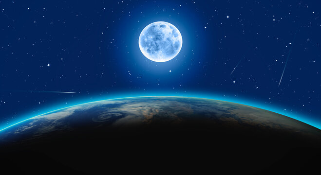 The blue Moon as seen from the surface of the planet Earth "Elements of this Image Furnished by NASA"
