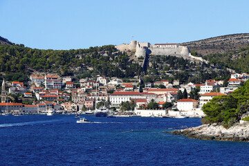 Fototapeta premium View of town Hvar on island Hvar, Croatia. Hvar is popular summer travel destination.