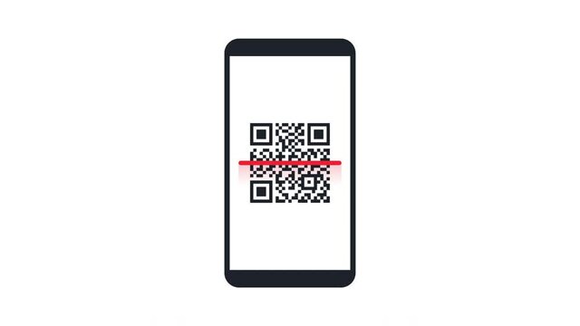 QR Code Scan on Smartphone Screen. Motion Design Cartoon Animation
