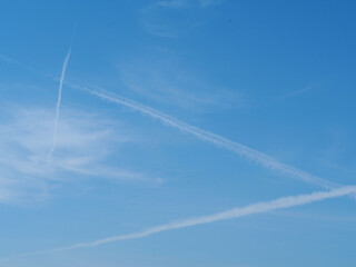 Fototapeta na wymiar blue sky with white stripes from planes