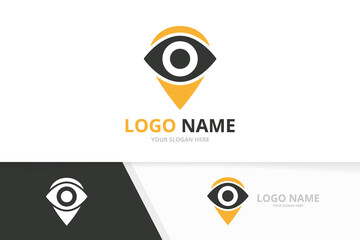 Vector eye and map pointer logo combination. Unique vision logotype design template.