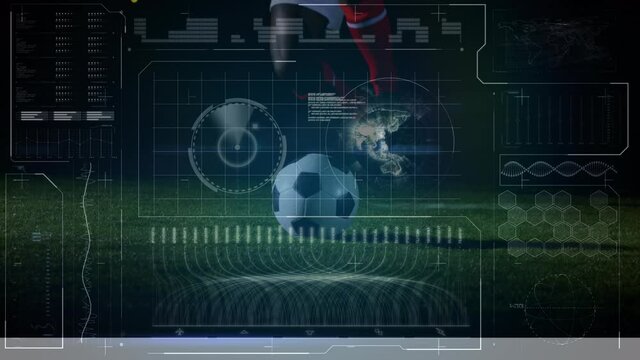 Animation of data processing on screen over football player