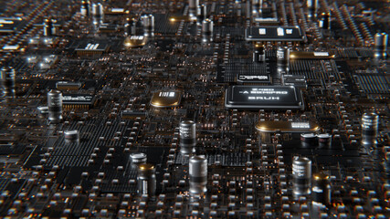 Motherboard and Integrated Processors Tech Backgrounds 3D Rendering.