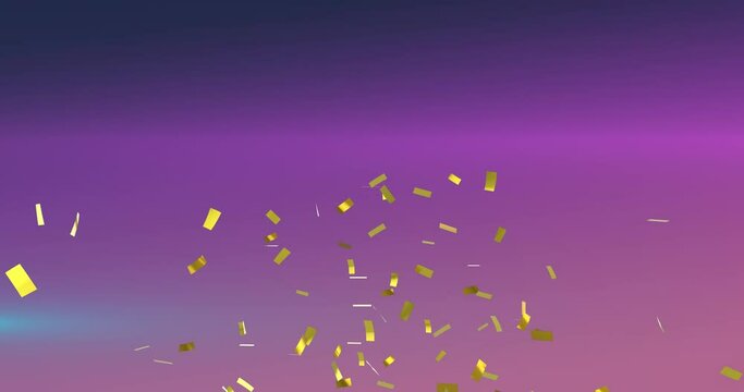 Animation Of Confetti Falling Over Glowing Lights On Purple Background