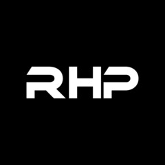 RHP letter logo design with black background in illustrator, vector logo modern alphabet font overlap style. calligraphy designs for logo, Poster, Invitation, etc.