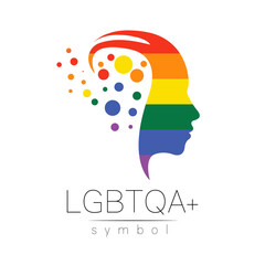 Vector LGBTQA logo symbol. Pride flag background. Icon for gay, lesbian, bisexual, transsexual, queer and allies person. Can be use for sign activism, psychology or counseling. LGBT logotype on white.