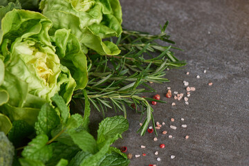 Green vegetables and dark leafy food background as a healthy eating concept of fresh garden produce organically grown as a symbol of health. green organic vegetarian products.