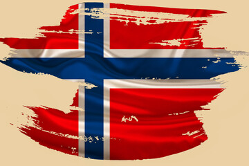 creative national grunge flag, brushstroke, Norway flag on beige isolated background, concept of politics, global business, international cooperation, 3d illustration, 3d rendering