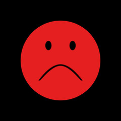 A red sad round emoji (smile), simple style. Concept: bad mood, depression, disapproval.
