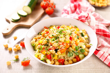 vegetarian couscous- semolina with zucchini, tomato and bell pepper