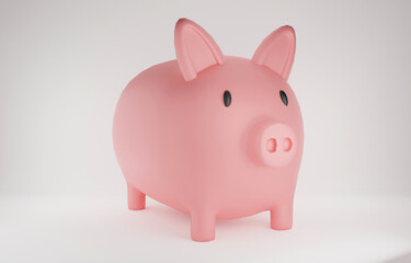 Pink piggy bank with copy space. futuristic 3d on white background with reflection