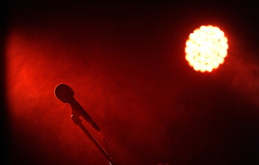 Microphones in the red light.