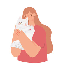 woman and kitten