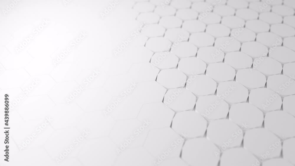 Poster abstract surface with white hexagon transforming to star and back. loopable 3d geometric animation.