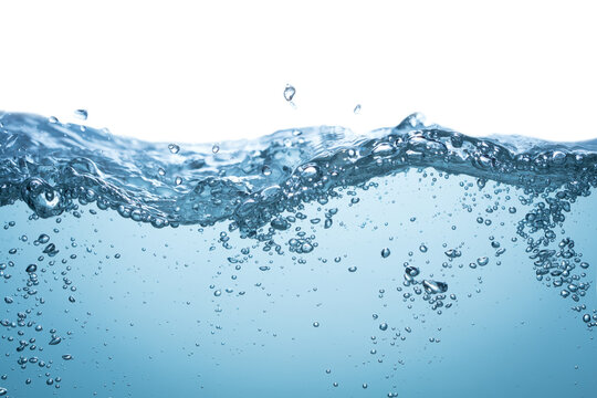 blue water surface with splash and air bubbles