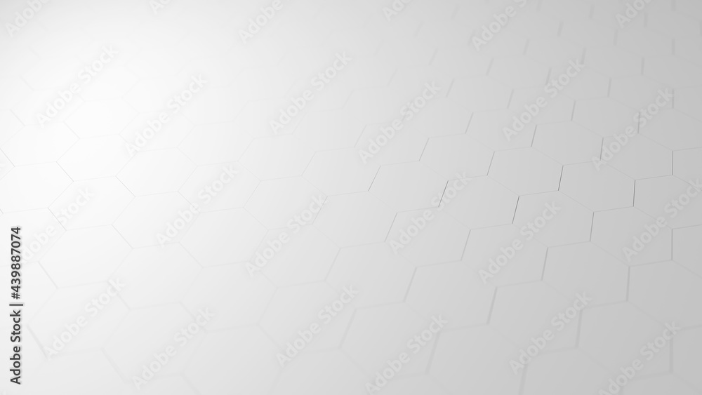Poster abstract surface with clean white hexagon pattern with shallow depth of field. 3d render illustratio