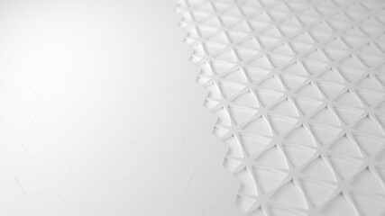 Abstract surface with white hexagon and star pattern with shallow depth of field. 3d render illustration