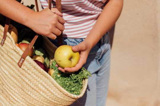 Basket with vegetables and fruits
