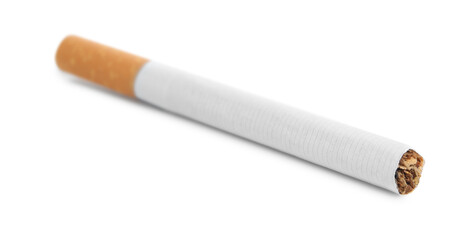 Cigarette with orange filter isolated on white