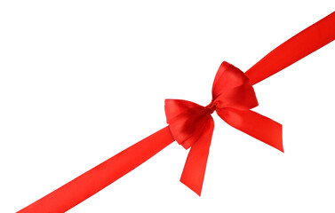 Red ribbon with bow on white background. Festive decoration