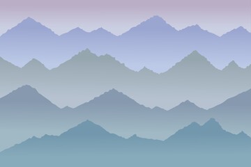 Abstract mountain landscape, waves in cool colors. Mountain landscape. Vector mountains background.