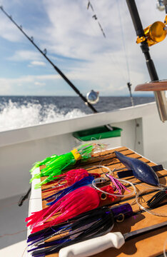 Deep Sea Sportfishing Lures in Tacklebox on Boat 