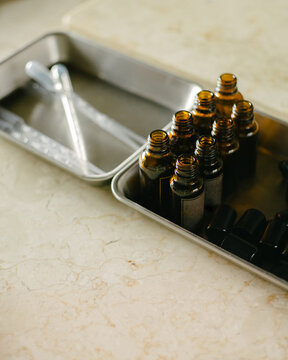 Empty glass bottles for aroma oil