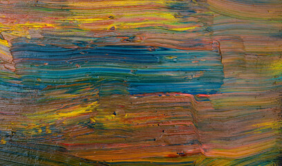 Multi color painting done with oil paints closeup view