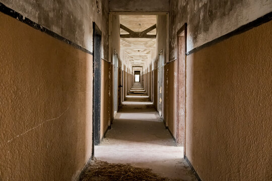 Long corridor inside an old building