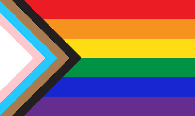 New pride flag LGBTQ background . Redesign including Black, Brown, and trans pride stripes. Flat vector illustration - obrazy, fototapety, plakaty