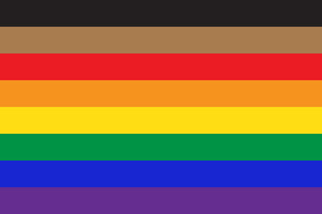 New pride flag LGBTQ background . Redesign including Black and Brown stripes. Flat vector illustration - obrazy, fototapety, plakaty