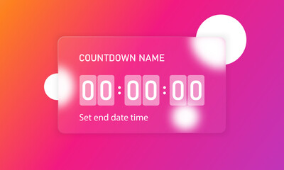 Glassmorphism style. Countdown timer counter icon. Remaining countdown concept. Realistic glass morphism effect with set of transparent glass plates. Vector illustration