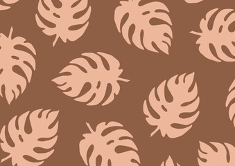 Monstera leaf pattern on brown background
