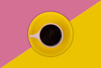 Yellow tea cup on multi color banner background