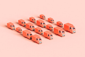 Illustration of pink Trucks on pink background - copyspace