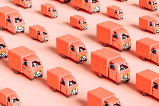 pattern of  of pink Trucks in different sizes