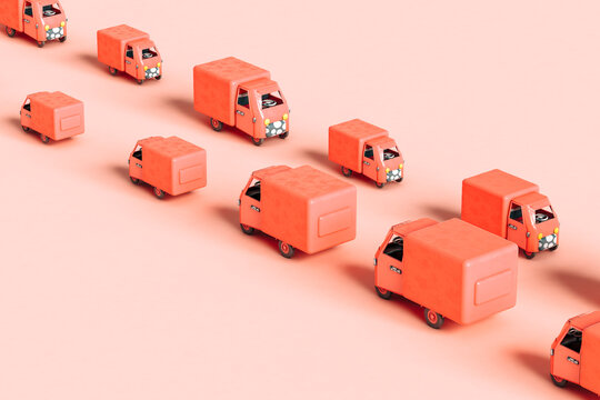 Illustration of pink Trucks going both ways