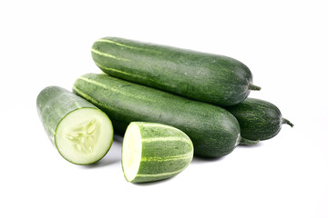 Fresh cucumber, chopped cucumber, salad ingredient,isolated on white background.